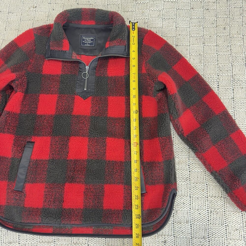 Abercrombie & Fitch Women’s S Sherpa Fleece Pullover Jacket Red Black Plaid - Picture 11 of 12